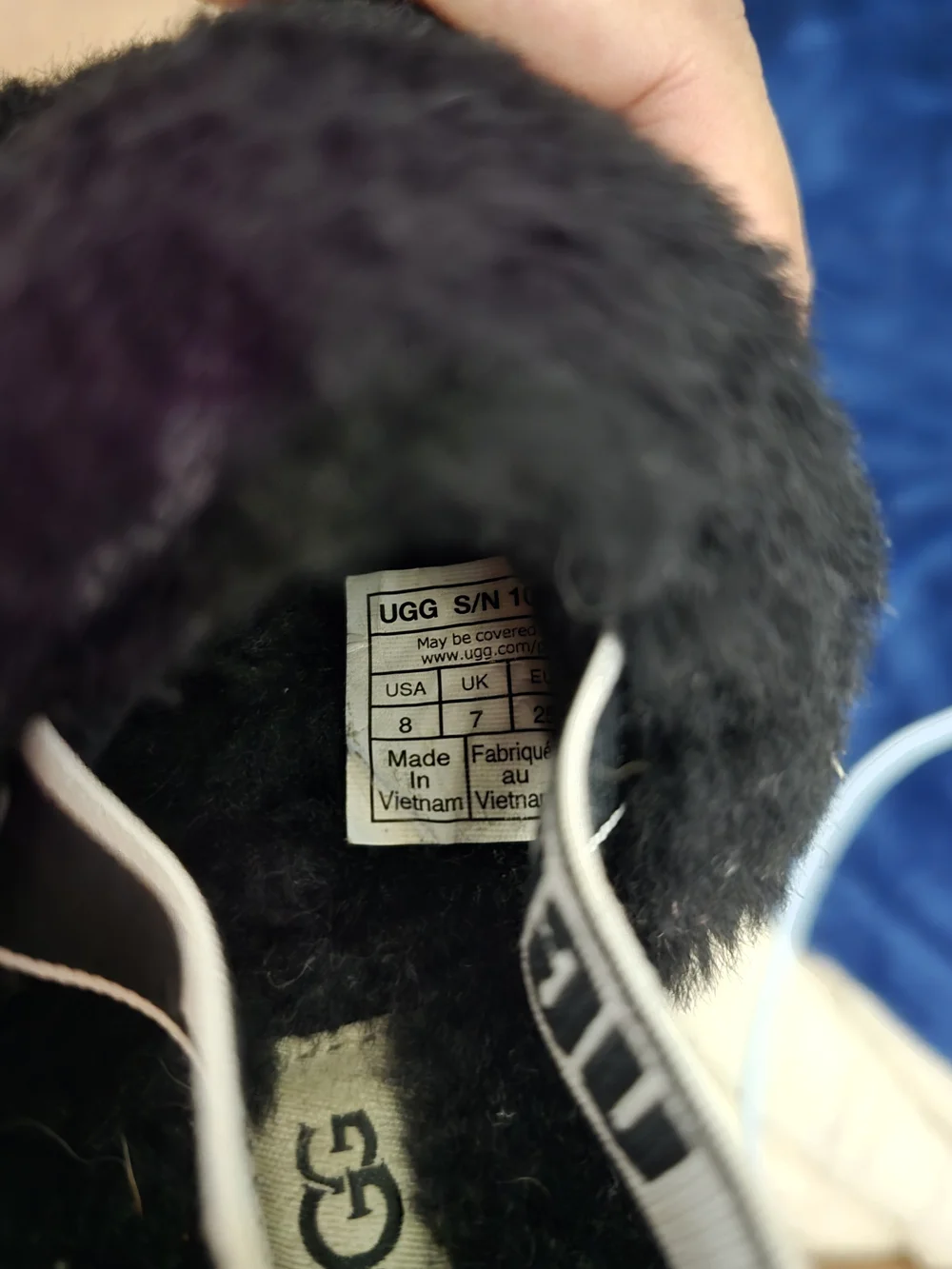 UGG Black Shearling Slide with Logo Strap